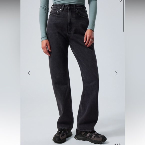 WEEKDAY Rowe High Rise Straight Leg Black Wash Jeans - Picture 2 of 9